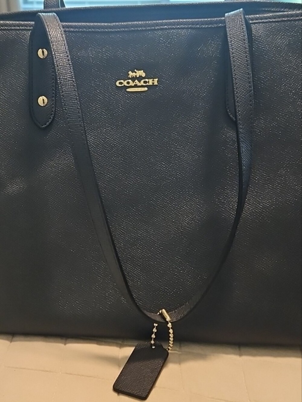 Coach Black Leather City Tote with Gold Accents